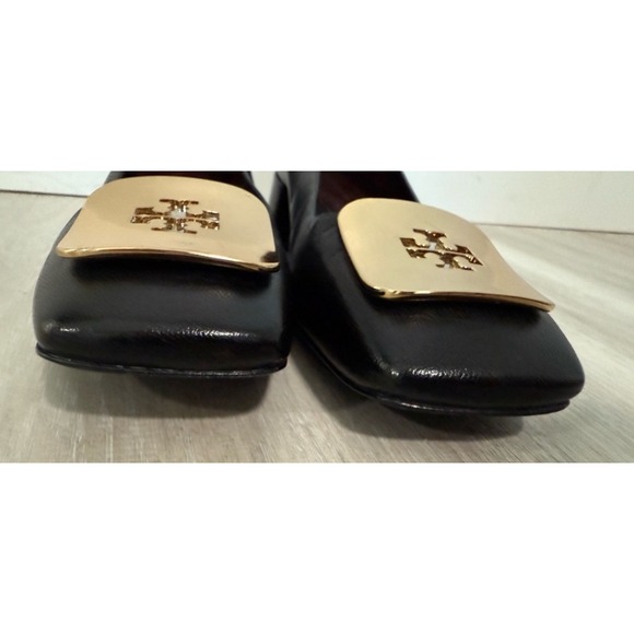 Tory Burch Eleanor Pump Women 6.5M Black Excellent Gold Logo Block Heel Leather - Picture 9 of 14
